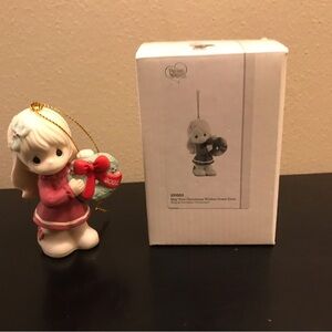 Precious Moments May Your Christmas Wishes Come True Bisque Porcelain Ornament.
